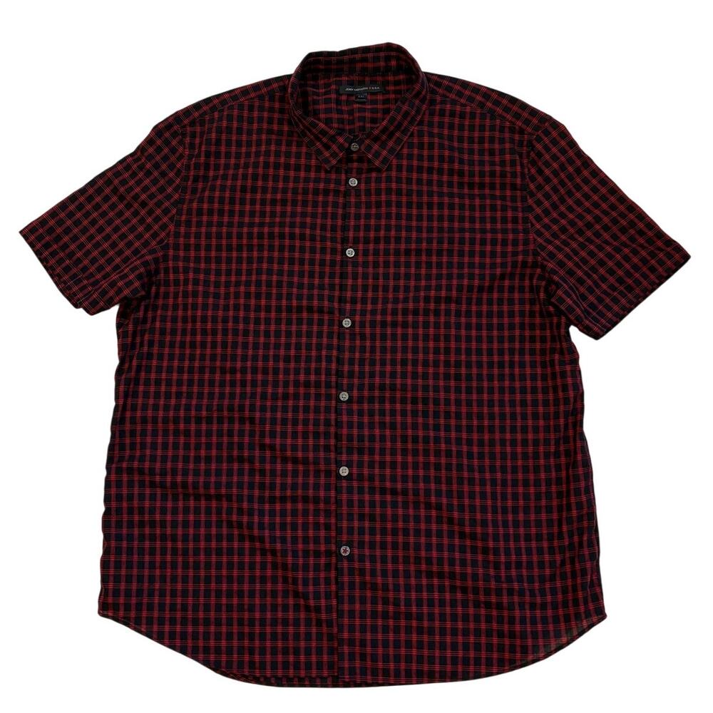 John Varvatos Shirt Mens Size 2XL Red Plaid Button Up Short Sleeve Casual Preppy